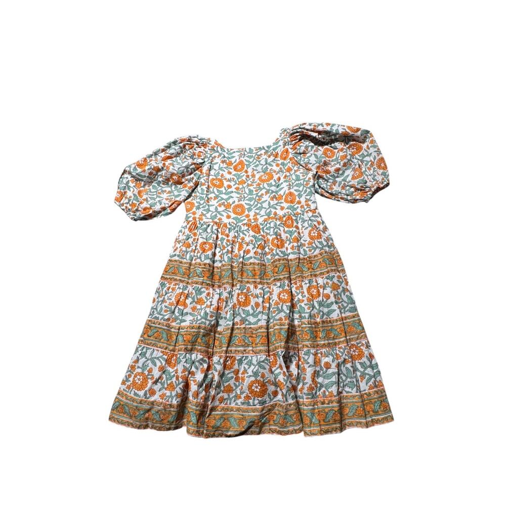 Victoria Dunn Mini Dress Womens S Ivory Orange Floral Puff Sleeve Classic Boho - Picture 7 of 12